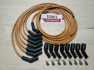 Vintage Cloth Braided Spark Plug Wires Lsx Ls1 Ls Swap Unassembled Orange Black