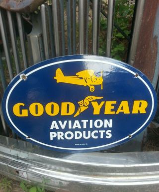 1939 Goodyear Aviation Tires Porcelain Sign Vintage Gas