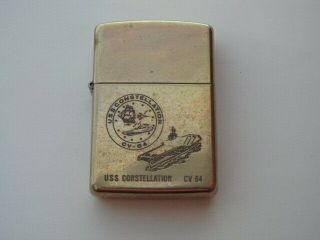 Zippo Lighter 1932 1989 Uss Constellation Cv - 64 Solid Brass Unfired Vintage