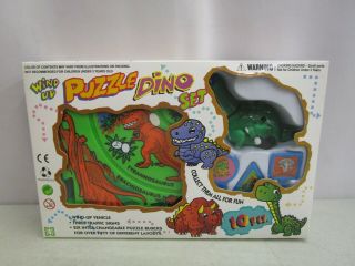 Vintage Plas - Toy Wind - Up Puzzle Dinosaur Set (mib)