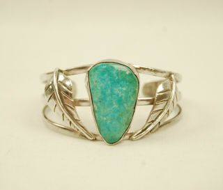 Vintage Navajo Sterling Silver Turquoise Cuff Bracelet 38.  2g - Small - Signed