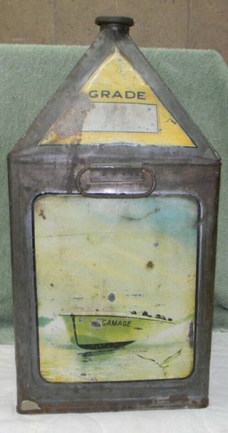 Rare Vintage Gamages 5 Gallon Pyramid Motor Oil Can / Tin C1930 ' s RARE 4