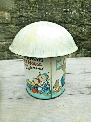 Vintage Antique Crawford Mabel Lucie Atwell Fairy House Money Box Biscuit Tin