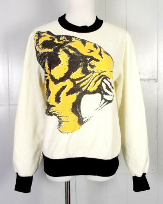 Vtg 60s 70s Rare Sears Style Tiger Print Ringer Sweatshirt Early Punk S