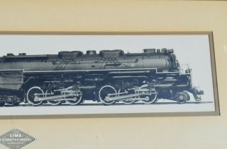 1930 ' s LIMA LOCOMOTIVE B/W C&O 2 - 6 - 6 - 6 FRAMED MATTED VINTAGE PHOTO 22X9 4