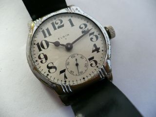 - Vtg Elgin Art Deco Mens Wristwatch - Gr8 Dial And Case 1927
