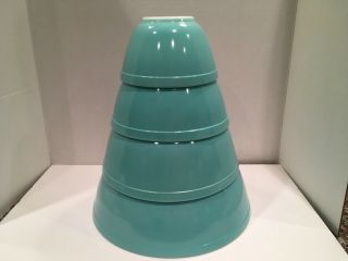 Set of 4 Vintage Pyrex Turquoise Mixing Bowls 401 402 403 404 3
