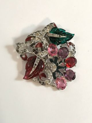 VINTAGE GORGEOUS RHINESTONE FRUIT SALAD MAZER GLASS FLOWER BROOCH PIN CLIP 3