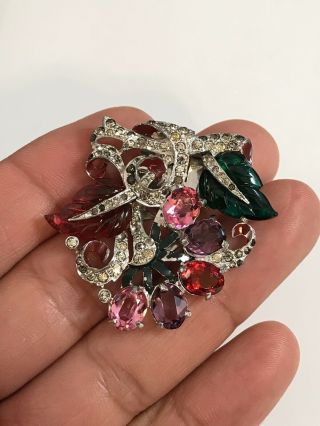 VINTAGE GORGEOUS RHINESTONE FRUIT SALAD MAZER GLASS FLOWER BROOCH PIN CLIP 4