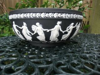 Vintage Wedgwood Black Jasperware Large Bowl With " The Dancing Hours " C1966