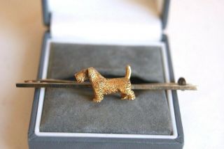 Fine Vintage 9 Carat Gold Scottie Dog Terrier Bar Brooch Pin 5.  5 Cm (6.  6 G)