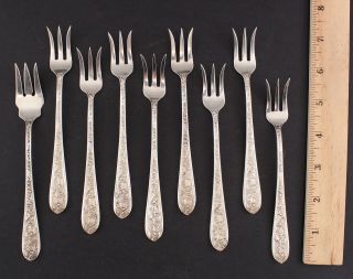 8 Antique Stieff Sterling Silver Corsage,  Oyster Forks & Pickle/olive Fork,  Nr