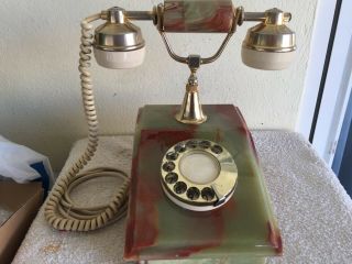 Vintage Antique Onyx - Marble - Rotary Dial Table Telephone
