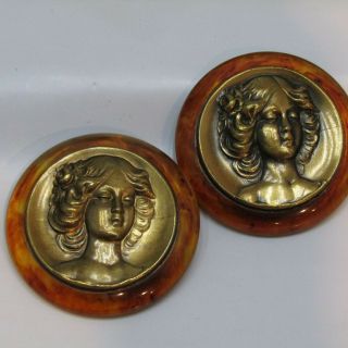 Vintage Bakelite Picture Buttons Cameo Tortoise Shell Brass Utra Rare