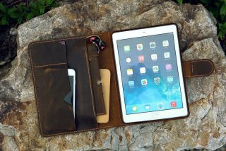 Vintage Distressed Leather Organizer Ipad Stand Cover For Ipad Pro 11 10.  5 12.  9