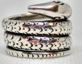 Vintage Sterling Silver Snake Ring With Details.  Size 5