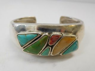 Vintage Heavy Sterling Silver Turquoise Coral Cuff Bracelet 68.  3 Grams