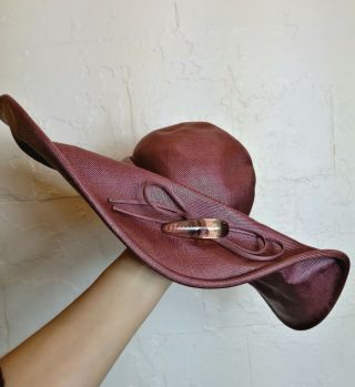 Stunning Vintage Graham Smith Harrods Mahogany Wide Brim Straw Hat