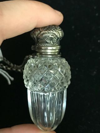 Antique Silver And Crystal Acorn Chatelaine Perfume Snuff Bottle / Needle Box