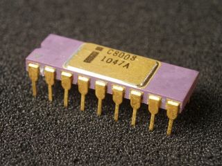 Vintage Intel C8008 with Plastic Holder Gold Purple Ceramic NOS 8