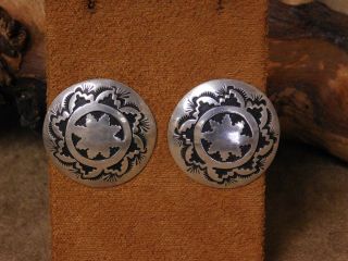 Vintage Navajo Sterling Silver Overlay Round Post Earrings