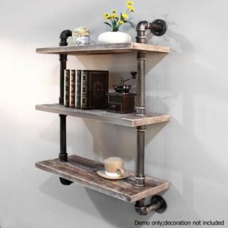 Rustic - Wall - Shelf - Industrial - Pipe - Shelving - Vintage - Mounted - Bookshelf - 3 - Level