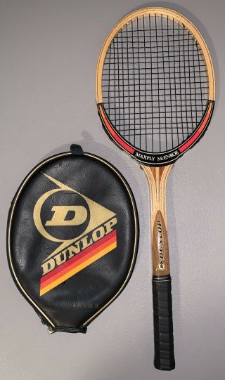 Vintage Dunlop Maxply Mcenroe Wooden Tennis Racket W/cover 4 3/8 England