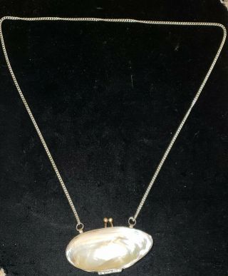 Antique Victorian Vintage Shell Purse Pendant Necklace 2