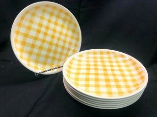 Vintage Biltons Yellow White Checkered Dinner Plates Set Of 7 And Rare