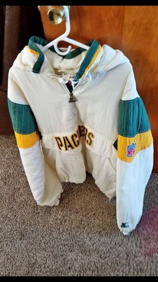 Large Vintage Green Bay Packers Starter Jacket White Rare