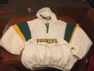 Large Vintage Green Bay Packers Starter Jacket White Rare 2