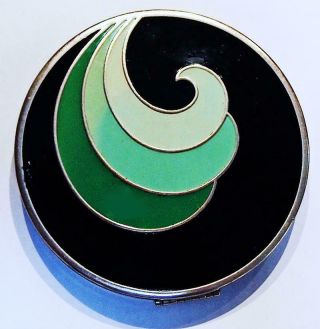 Vintage Fantastic Art Deco Enamel Compact Green Spirals On Black Background 1925