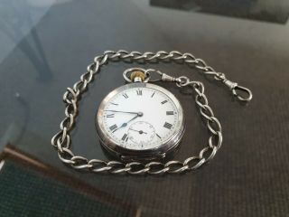Immaculate Silver 1919 Pocket Watch Agr London And Silver Albert Chain