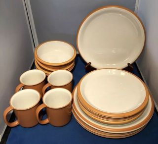Crown Corning Japan Dishes 17 Piece 4 Ppl Terracotta & Ivory Color Off White Vtg