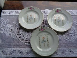 (3) Vintage Childs Tea Set Plates 4 1/2 " Ballerina General Ind,  N.  Y.  Japan