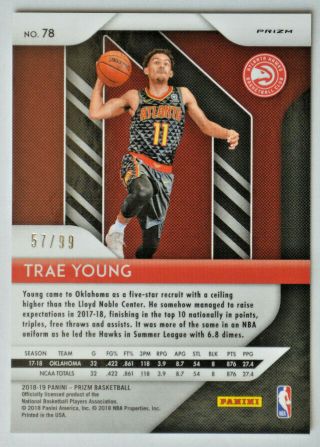 TRAE YOUNG 18 - 19 Panini Prizm RC Blue Ice Parallel ' d 57/99 Hawks Rare NM - MT, 2