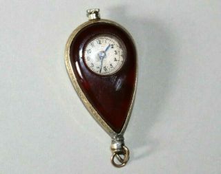 RARE ANTIQUE 9CT GOLD POCKET WATCH WITH RED CARNELIAN AGATE GEMSTONE CASING. 4