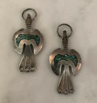 Vintage Native American Indian? Sterling Silver Bird Turquoise Inlay Earrings