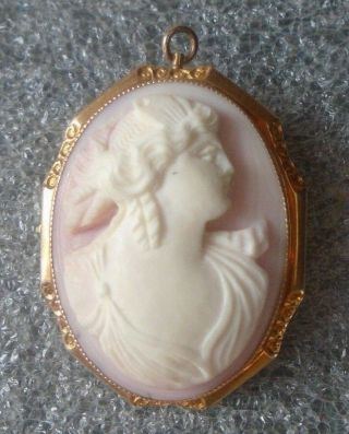 Fine Antique 10k Yellow Gold Carved Shell Cameo Pin Pendant