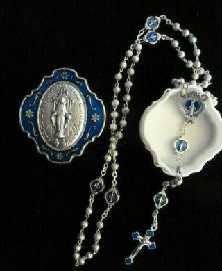Vintage Catholic Rosary Cross Prayer Maria Concepta Silver & Box Lal Italy