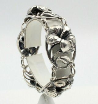 Vintage Danecraft Sterling Silver Floral Wide Link Bracelet Size 7.  25 761b - 2