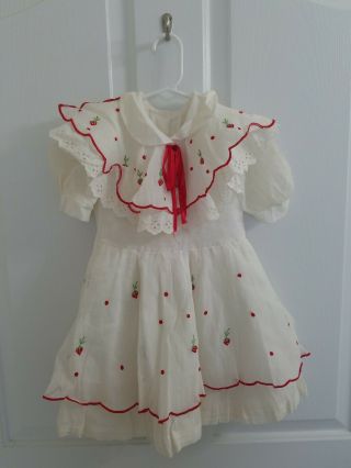 Vintage Girls Semi Sheer Overlay Embroidered Strawberry Eyelet Lace Dress Size 4
