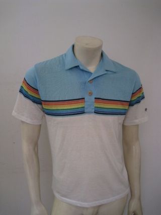 Vintage 1980s Ocean Pacific Op Rainbow Stripe Polo Shirt Size Medium