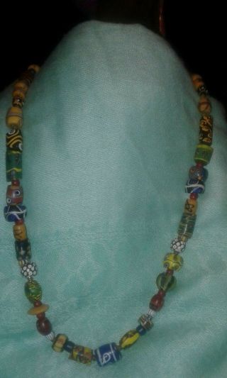 25 " Vintage Painted Milifori Glass African Trade Beads Necklace