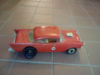 Vintage Wen Mac Red 57 Chevy Delco Drag Racer Wind Up Friction Tether Car