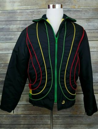 John Deere Vtg 70s Rainbow Stripes Quilt Lined Skiing Coat Jacket Adult Large L