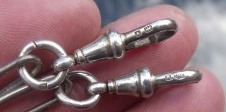 ANTIQUE DOUBLE ALBERT STERLING SILVER POCKET WATCH CHAIN.  1/2 MARK COIN FOB. 4