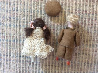2 Tiny Antique Miniature Bisque Dolls,  Boy with Suit,  Girl in Lace 2