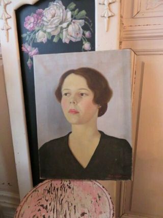 GORGEOUS Vintage PORTRAIT OIL PAINTING Woman on Canvas Mid Century WELL PAINTED 5
