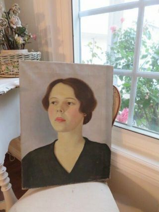 GORGEOUS Vintage PORTRAIT OIL PAINTING Woman on Canvas Mid Century WELL PAINTED 6